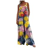 HMRigbly Damen Mode Overalls Casual Baggy Strampler Weites Bein Hose Sommer Jumpsuits Ausgehen Overalls Latzhose Ärmellos Übergröße Strampler Jumpsuits mit Taschen, Gelb 6, 38