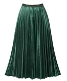 THHGPO Women's Pleated Skirts A-Line Swing Skirt Velvet Deep Green S