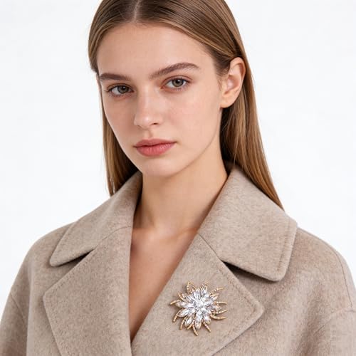 Image of Sparkling Crystal Flower Brooch Pins for Women Dainty Rhinestone Flower Shape Brooch Pin Suit Scarf Hats Decoration Wedding Jewelry