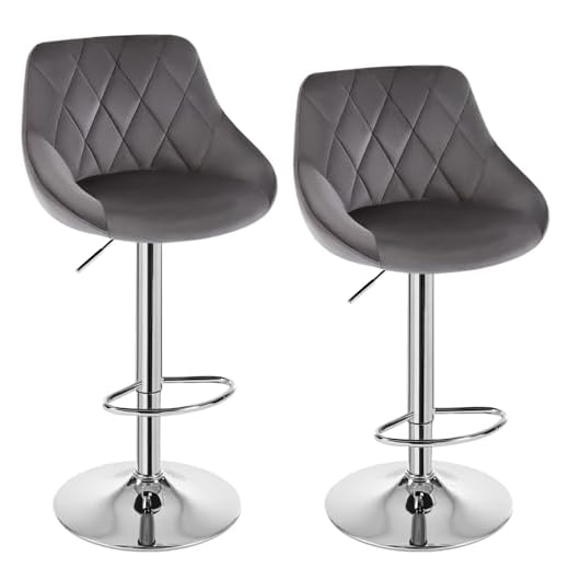 WOLTU Barhocker 2er Set, Barstuhl mit Lehne, höhenverstellbar drehbar, gepolsterter Samtsitz, rutschfestes Metallfuß, für Küche Hausbar, Dunkelgrau, BH138dgr-2