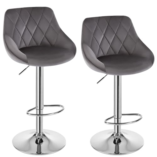 WOLTU Tabouret de Bar Lot de 2, Chaise de Bar Haute Cuisine, Réglable en Hauteur, Siège pivotant à 360° Confortable, avec Dossier et Repose-Pieds, pour Cuisine,...