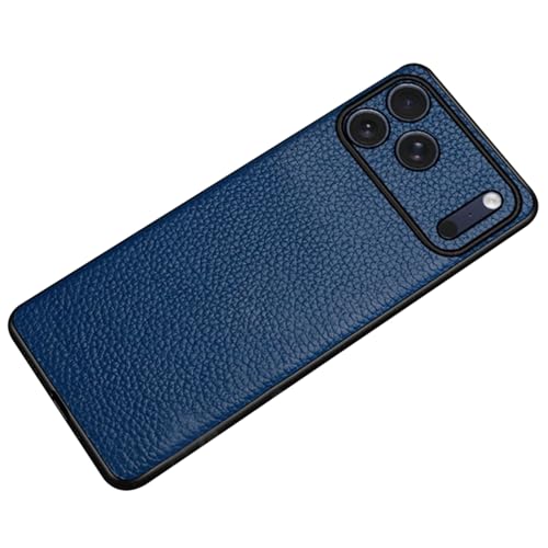 Coque arrière iPhone 17 cuir véritable bleu étui fin de protection objectif
