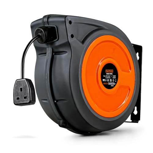 SuperHandy Retractable Extension Cord Reel 15m x 3G1.5mm² H05VV-F Industrial Polypropylene Ultra Heavy Duty Commercial Premium Grade Ultra Flexible Cable