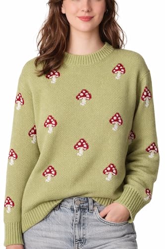 Madore Mushroom Sweater for Womens Woman Adult Teens Women Fall Knit Pullover Cottagecore Vintage Cosplay L Green