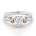Gem Stone King 925 Sterling Silver and 10K Rose Gold White Heart Shape Moissanite and White Diamond Engagement Ring For Women (0.81 Cttw, Size 5)
