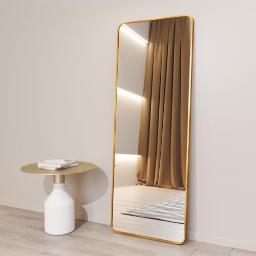 Image of VENETIAN IMAGE Elegent Full Length Mirror- Slim Frame, Modern Look- Perfect for Bedrooms, Living Rooms, & Entrences (Black /Gold /Siver) (Gold, 160 x 45 Cm)