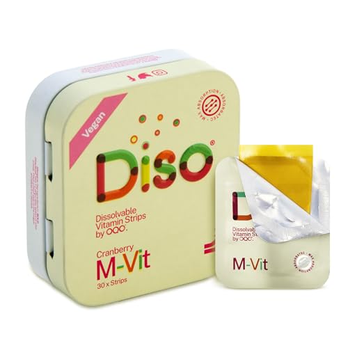 Diso M-VIT Multivitamins for Men & Women - Tin of 30 Oral Dissolvable Strips, Overall Health Vitamin & Minerals Daily Supplements, Vegan, Fast Absorption, Gluten-Free (Cranberry Flavour)