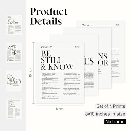 Locomiss Black and White Christian Wall Art Decor, Modern Bible Verse Prints, Minimalist Jesus Scripture Wall Decor, Inspirational Bible Posters for Bedroom Office Living Room, Set of 4 (8x10 Unframed)