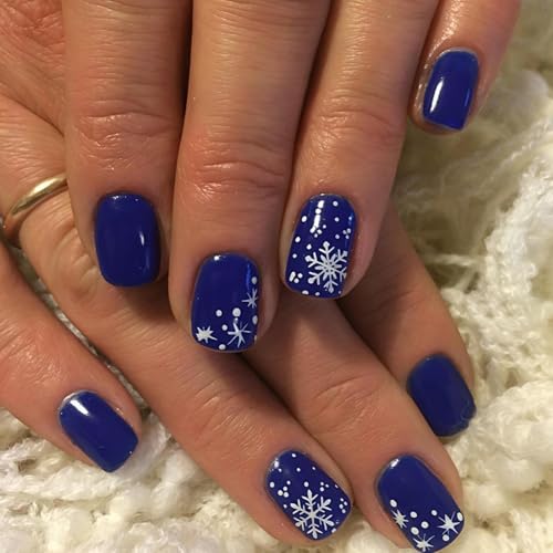 Christmas Press on Nails Short Square Nails Press on with White S...