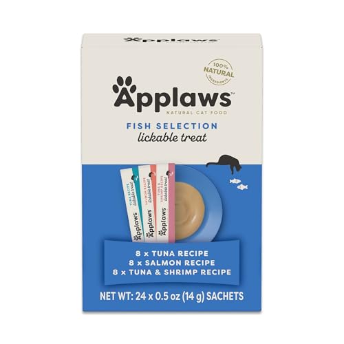 Applaws Lickable Cat Treats Natural Grain-Free Pure Made with Limited and Natural Ingredients No Artificial Additives Fish Squeeze Up Cat Treats (24 x 0.5 oz Sachets)