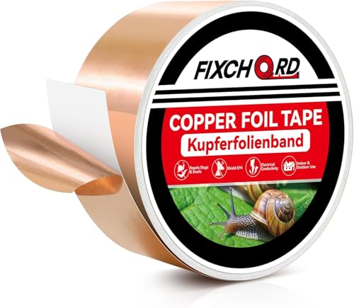 FIXCHORD Cinta de Cobre Repelente de Babosas, Cinta para Babosas, Cinta de Barrera Antibabosas, Cinta Autoadhesiva Repelente de Babosas y Caracoles, Control Humanitario de Babosas y Caracoles 20M*50mm