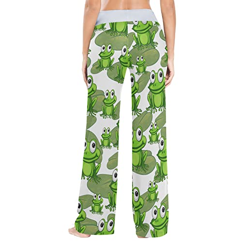 Pugongying Cartoon Frog Women Pajama Pants Drawstring Wide Leg Lounge Trouser Sleepwear Pants #TOP3