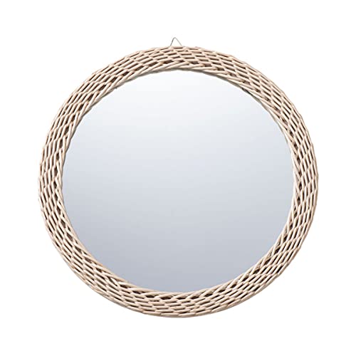 Yunshid 13.8Inch Boho Rattan Wall Mirror, Boho Round Hanging Wall Mirror Decorative Rattan Circle Wall Mounted Mirror For Farmhouse, Living Room, Bedroom, Bathroom #TOP23