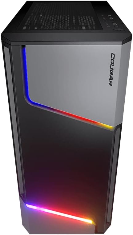 COUGAR MX360 RGB Mid Tower Case, front view showcasing the ARGB LED strips.