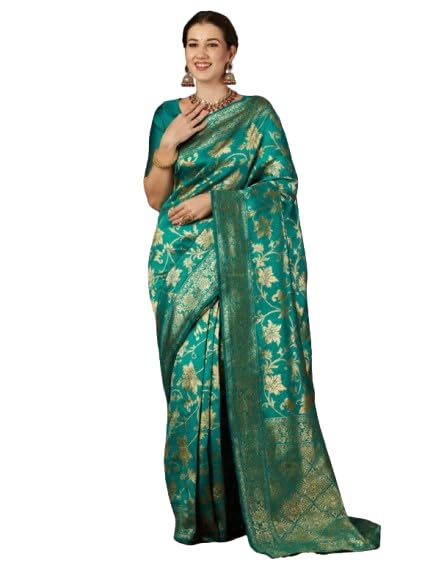 Image of Women's Banarasi Saree Pure Kanjivaram Silk Saree Soft Design Wear Pattu Sarees Cotton With Blouse Piece Kanchipuram for Wedding new ladies sadi