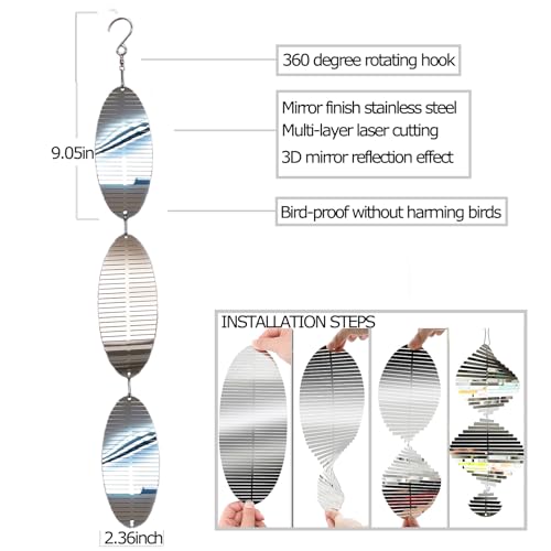 DJUAN Metal Bird Scare Discs Set-Highly Reflective Double-Sided Bird Reflectors,Extra Sparkly Wind Spinners Outdoor Garden Decor, Bird Devices Deterrent to Scare Birds Away from Yard Patio Farm by DJUAN - Used condition - Image 5