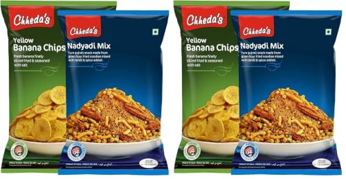 Image of Chheda's - Yellow Banana Chips (350Gm) and Nadyadi Mix (300) | Banana Wafers | Indian Namkeen | Tasty Snacks | Ready to Eat - Combo Pack (Pack of 2)