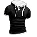 Zicac Men's Slim Fit Short Sleeve Hooded Cotton Shirt (S, Black)