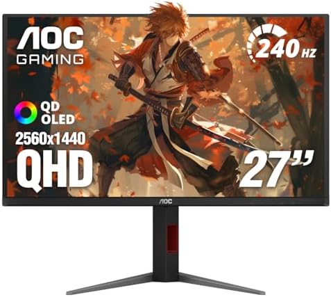 AOC 27" Gaming Monitor QHD 240Hz QD OLED NVIDIA G-SYNC Compatible...