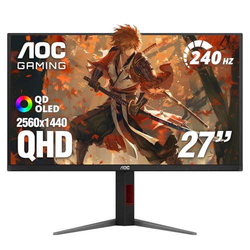 AOC 27 Inch OLED Gaming Monitor (QD-OLED), 1440p QHD 2560x1440, 240Hz, 0.03ms, HDMI 2.1, G-SYNC Compatible, HDR True Black, Height Adjustable Stand, USB Hub, Q27GAZDV by AOC - Used condition - US$341.99
