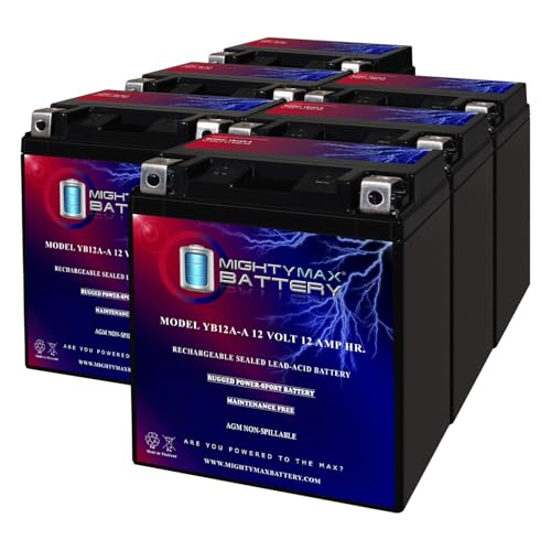 Mighty Max Battery YB12A-A -12 Volt 12 AH, 165 CCA, Rechargeable Maintenance Free SLA AGM Motorcycle Battery - Pack of 6
