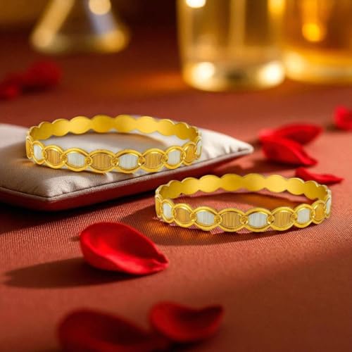 Image of ACCESSHER Traditional Gold-Tone Kada Bangles Set | Handcrafted Textured Bangle Jewellery Set for Gift | Stylish Bracelet Bangles for Women & Girls (Set Of 2)