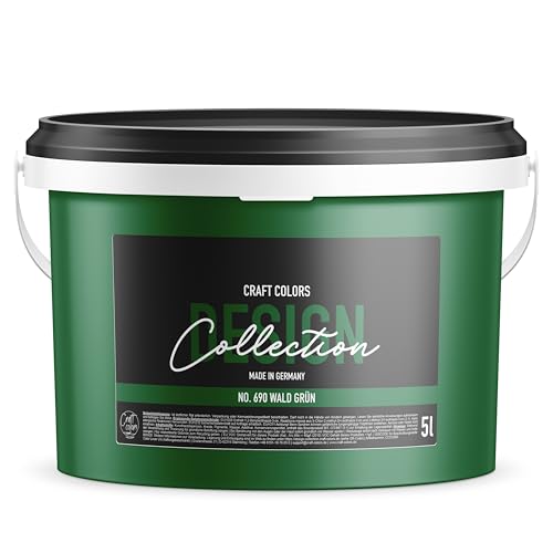 Craft Colors® hochwertige Wandfarbe edelmatt, Kreidefarbe made in Germany, DESIGN Collection No. 690 Waldgrün (5 Liter)