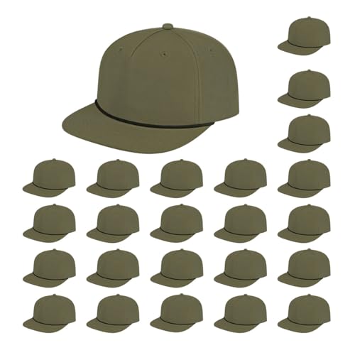 Cap America i7310 24-Pack Unstructured 5 Panel Waypoint Rope Snapback Cap w/Classic Flat Bill & Flip-up mesh (Olive/Black)