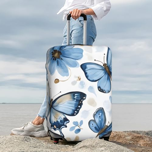 AZGNHM Butterfly Suitcase Cover, Elastic Luggage Protector with Zipper and Buckle, Blue Floral Design, X-Large (29-32 inches) by AZGNHM - Used condition - Image 7
