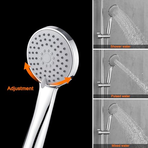 GRIFEMA COLUMNAS-G7005 Contemporary Chrome Shower Riser Rail Mixer, Round Bath Tap System with Stainless Hose, ABS Handheld Shower, 1/2 Inch Hose - Image 3