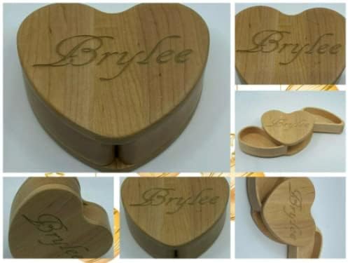 MIRROR MANIA Stylish Premium Wood Heart Shaped Maple Wooden Jewelry Box Personalized Free Engraved Features Two Half-Heart Inner Compartments That Swivel Out Hidden Drawers Keepsake Box Gift