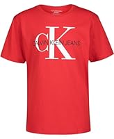 Calvin Klein Boys' Short Sleeve Logo Crew Neck T-Shirt, Soft, Comfortable, Relaxed Fit, Racing Red, 10-12