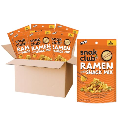 Snak Club Ramen Flavored Snack Mix with Sesame Sticks & Cashews, 5 oz, 6-pack | Savory crunchy snack mix inspired by ramen flavors, great for office snacks, road trips, and everyday enjoyment.