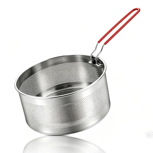Pasta Strainer with Handle, Pasta Basket for Boiling with Removable Handle, Stainless Steel Pasta Strainer for Washing, Draining, Deep-Frying, Boiling, and Steaming