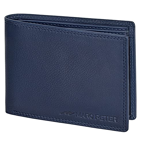 Marc Peter® Bremen Herren Leder Geldbörse mit RFID-Schutz | Echtleder Geldbeutel Portemonnaie | groß Herrenbörse | Brieftasche Blau