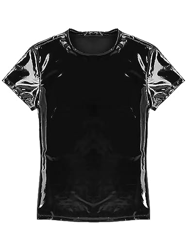 FEOYA Camisa de couro masculina brilhante slim fit regata sexy couro sintético látex roupa interior