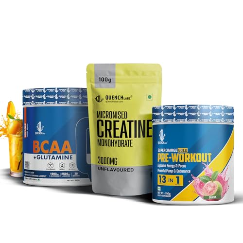 Image of PreWorkout Guava (240gm) + Creatine Unflavoured (100g) + BCAA Mango (240g)