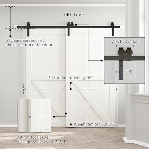 skysen 6FT Heavy Duty Sliding Barn Door Hardware Single Track Bypass Double Door Kit Black(Bypass J Shape-1)