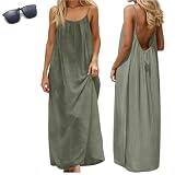 Backless Cami Dresses for Women,Summer Casual Sleeveless House Lounge Dresses,Spaghetti Strap Flowy Long Beach Sundress