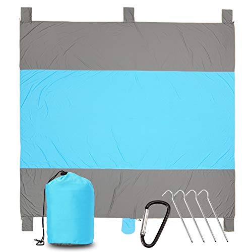 QBSM Sand Free Beach Blanket, Oversized Sand Proof Beach Mat 10 X 9 for 7 Adults Outdoor Mat Nylon Quick Dry Waterproof Mat for Travel, Camping, Hiking, Picnic, with 4 Stakes & 5 Sand Pockets