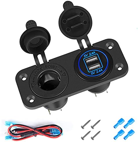 Thlevel Dual USB Charger Socket 12V/24V Power Outlet Waterproof Cigarette Lighter Socket for Rocker Switch Panel on Car Marine Boat UTV ATV RV (Type D)