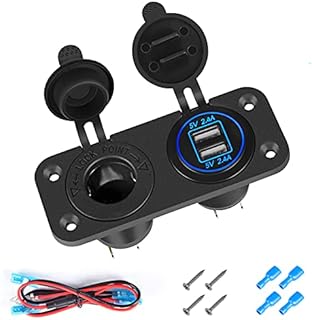 Thlevel Dual USB Charger Socket 12V/24V Power Outlet Waterproof Cigarette Lighter Socket for Rocker Switch Panel on Car Marine Boat UTV ATV RV (Type D)