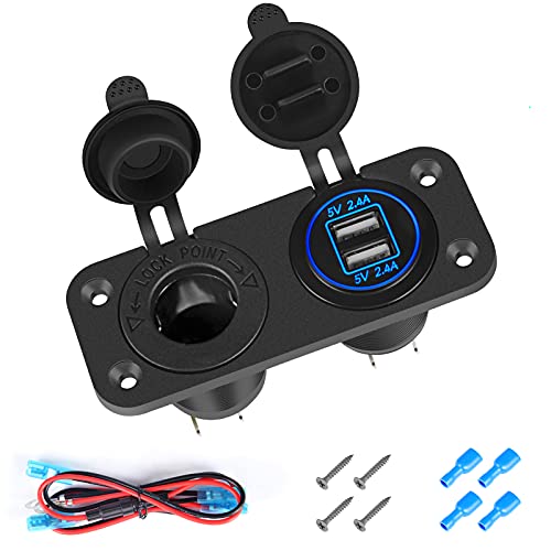 Thlevel Dual USB Ladebuchse 12V bis 24V Steckdose wasserdichte Zigarettenanzünder Buchse für Rocker Panel Schalter auf...