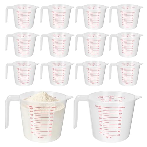 Image of YKUKIZEE 14 PCS 1000 ML Clear Plastic Measuring Jug with Handle with Scale