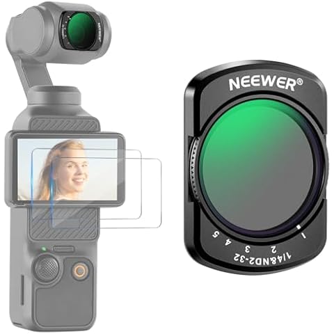 NEEWER Variable ND2-32&1/4 Black Diffusion Mist Effect Filter Compatible with DJI Osmo Pocket 3 Creator Combo Accessories, Magnetic Action Camera Neutral Density Filter, Kit with 2 Screen Protectors Cover