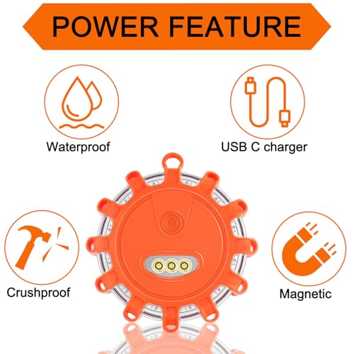 image for Meliya USB C Rechargeable LED Road Flares Emergency Lights with Magnet