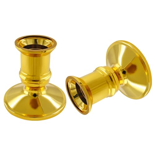 Waziaqoc 24Pcs Gold Taper Candle Holders, Plastic Candlestick Holders Only for Flameless LED Candle Decorative Pillar Candle Holder for Christmas Wedding Anniversary Dinner Party