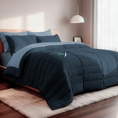 La Mejor Lista de Juegos de sábanas y fundas de almohada los mejores 5. 45 Dreamlab Set de Edredon Acolchado con Fundas de Almohada Decorativas y Juego de Sabanas | Juego de Cama Completo | Hipoalergénico | Edredon Matrimonial Azul Noche, Sábanas Azul...