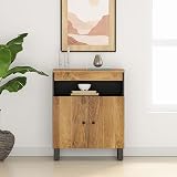 ZEYUAN Aparador con 2 Puertas Madera Maciza de Mango 60x33x75 cm, Aparadores para Salon, Aparador Entrada Recibidor, Aparador Cocina, Vitrinas para Salon, Muebles Auxiliares