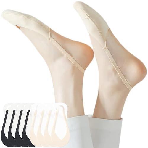 Lomitract No Show Toe Topper Half Sling Back Socks For Womens Loafer Flats Heels Pumps: Ultra Low Cut Invisible Footies With Strap, Not See, Nylon Short Rise Hidden Liner Sox Non Slip, Black Nude #TOP5